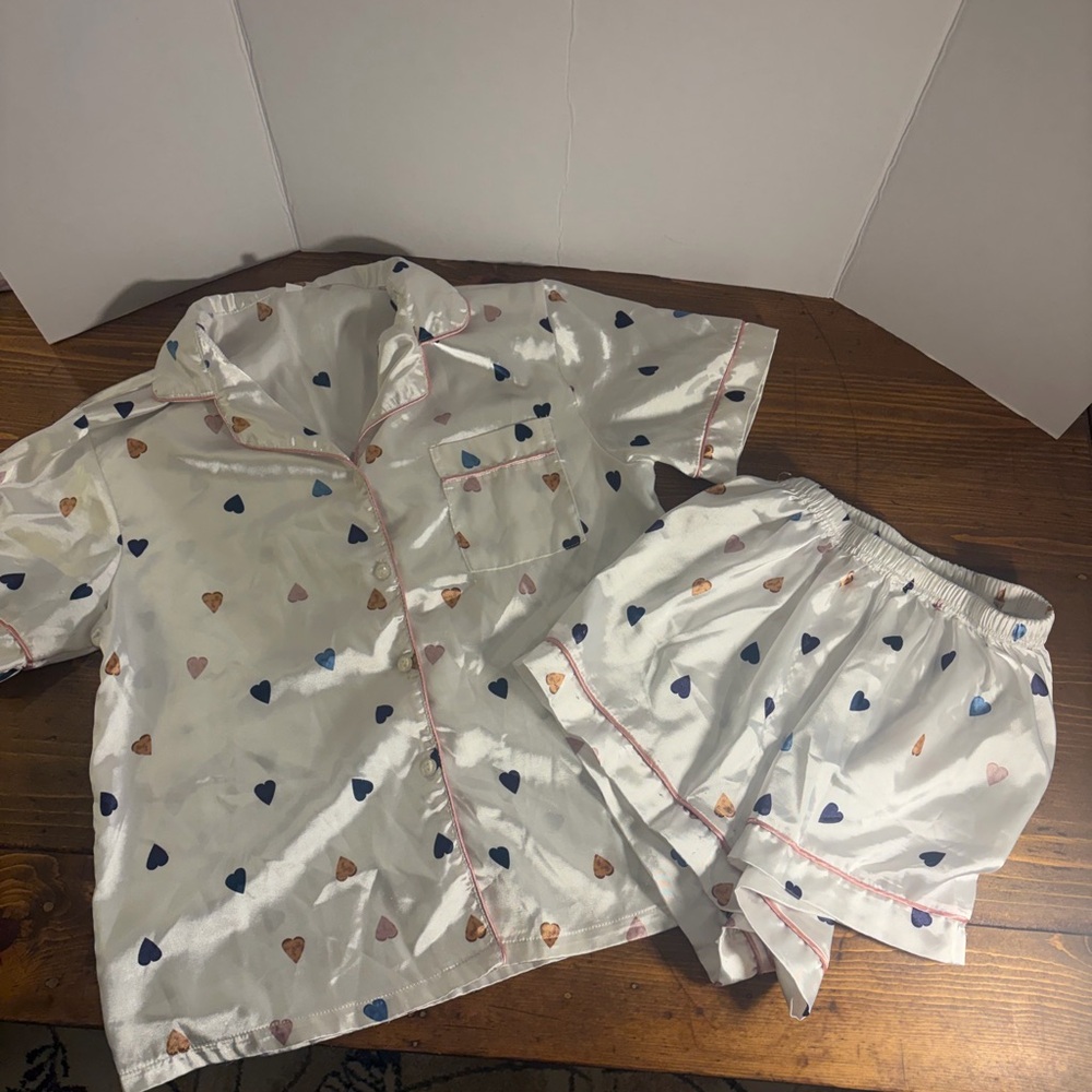 Heart Print Pajama Set - White
